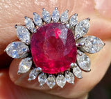 Vintage 18k Gold 6.17 ct Rubellite Ruby Red Pink Tourmaline Diamond Ring