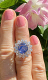 Vintage Estate 14k White Gold 7.75ctw Blue Sapphire Diamond Halo Engagement Ring