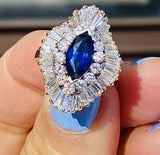 Vintage 14k White Gold 4.61ct Blue Sapphire VS Diamond Ballerina Ring
