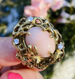 Vintage Heavy Free Form Retro Estate 14k Gold Angel Skin Coral Diamond Ring