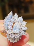 Vintage 1950s Platinum3ct VS Diamond Baguette Marquise Halo Ballerina Ring