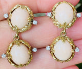 Vintage Estate 14k La Triomphe Angel Skin Coral Diamond Dangle Drop Earrings