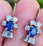 Vintage Estate 18k Gold Royal Blue Sapphires F VS Diamonds Dangle Drop Earrings