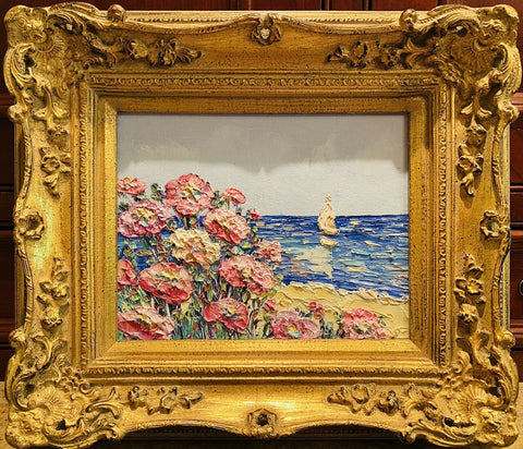 KADLIC Original Oil Painting Abstract Seascape Impasto Gold Gilt 15" Frame