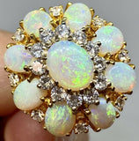 Vintage Midcentury 1950s 14k Gold Opal VS Diamond Cluster Cocktail Ring