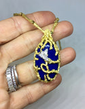 La Triomphe 18k Gold Lapis Lazuli VS Diamond Brutalist Modern Pendant Necklace