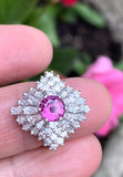 Vintage Platinum 2.50ct Pink Sapphire Diamond Baguette Cluster Ring