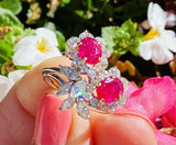 Vintage Midcentury 1950s  Platinum 4.11ct Ruby VS Marquise Diamond Cluster Ring