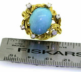 Vintage Heavy 18k Gold G VS Diamond Turquoise Freeform Retro Cocktail Ring