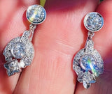 Vintage Art Deco Estate 14k Gold 2.00ct VS Diamond Stud Dangle Pendant Earrings