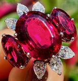 Vintage Estate 18k Gold VS Diamond Ruby Pink Tourmaline Rubellite Cocktail Ring
