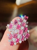 Vintage Estate Retro 18k Gold Vintage Retro pink Tourmaline Diamond Cluster Ring