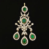 Vintage Antique Art Deco 6ct Diamond Emerald 14k Gold Pendant Necklace Large