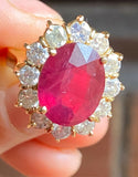 Vintage 14k Gold Estate 7.00ct Red Ruby VS Diamond Cocktail Ring