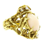 Arthur King Rare 1960s Estate 18k gold Naturalistic Angel Skin Coral VS Diamonds