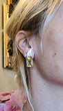 Vintage 1950s Retro Estate 18k Gold Emerald Cut Citrine Diamond Earrings