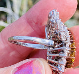 Impressive Vintage Ringdant 14k Marquise Amber 4.35ct Diamond Ballerina Ring