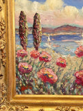 KADLIC Mediterranean Beach Seascape 24"x20 Original Oil Painting Art Gold Frame
