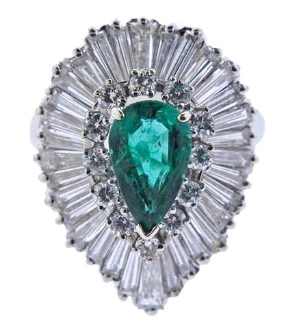 Stunning 14k Gold Mid Century 1950s Retro 4.20ct Emerald VS Diamond Ring
