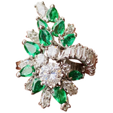 1950s Estate Heavy Vintage Platinum Diamond Baguette Pear Emerald Cocktail Ring