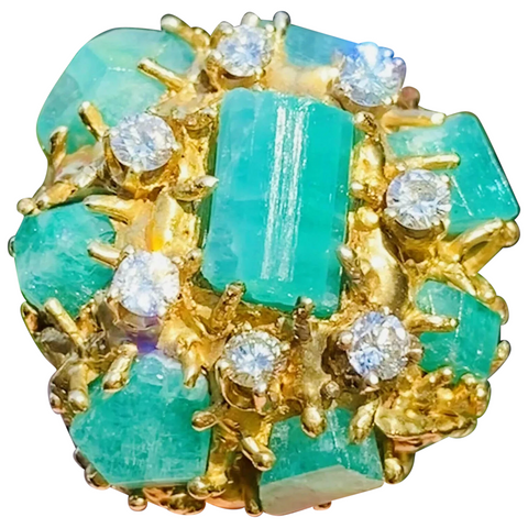 Vintage ARTHUR KING 18k Gold Diamond Emerald Brutalist Freeform Heavy Retro Ring