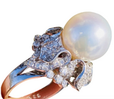 Vintage Estate 14k Gold South Seas Pearl VS Diamond Cocktail Ring