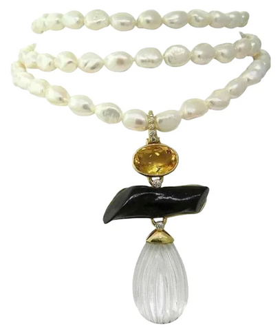 Rare Andrew Clunn 18k Gold Signed Triple Strand Cultured Pearl Necklace