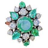WOW Vintage Retro 1950s Estate 18k Gold 4.00ct Emerald Diamond Cluster Ring