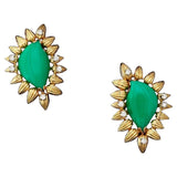 Designer 18k Gold Carved Turquoise 0.48ct Diamond Clip Drop Earrings 1.25"