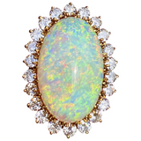 Vintage Estate 18k Gold 18ct Opal 1.40ct Diamond Halo Ballerina Ring