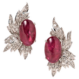 Retro 1950s Ruby Red Pink Tourmaline Diamond 14k Gold Drop Earrings $8k