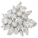 Deco Vintage 14k Gold Estate 4.00ct Pear Marquise Round Diamond Custer Ring