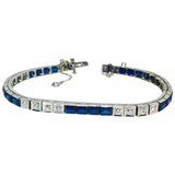 Vintage Art Deco Platinum G-H/VS Diamond Synthetic Sapphire Line Tennis Bracelet