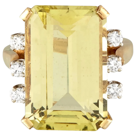 Vintage Estate 18k Gold 14ct Yellow Citrine Beryl Diamond Cocktail Ring