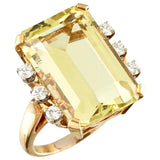 Vintage Estate 18k Gold 14ct Yellow Citrine Beryl Diamond Cocktail Ring