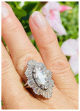 Impressive Vintage 14k Gold 4ct VS Marquise Diamond Halo Ballerina Ring Engagement
