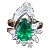 Vintage Estate 14K Gold Beautiful 3.00ct Emerald VS Diamond Cocktail Ring