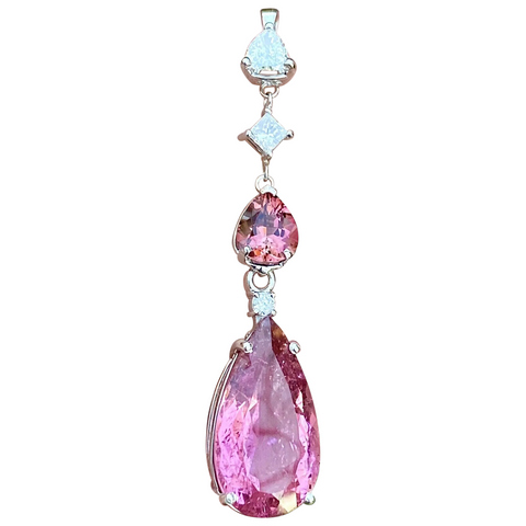 Vintage Estate 14k White Gold 2.32ct Diamond Pink Tourmaline Necklace Pendant