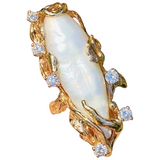 Vintage Estate 18k Gold South Seas Baroque Pearl 1.50ct Diamond Cluster Ring