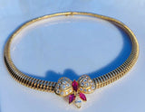 Vintage Estate 14k Gold Tubogas Choker Necklace G VS Ruby Diamond Pendant