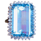 Vintage Large Estate 14k White Gold 26ct Aquamarine Diamond Halo Cocktail Ring
