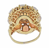 Vintage Midcentury 1950s 14k Gold Opal VS Diamond Cluster Cocktail Ring