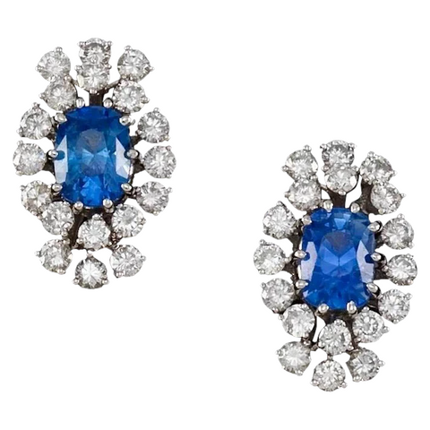 Vintage 18k Gold 6ct Sri Lanka NO HEAT Blue Sapphire G VS Diamond Drop Earrings
