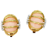 Vintage Estate Modernist 18k Gold Angel Skin Coral Diamond Earrings