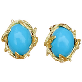 Vintage Estate Retro 18k Gold Turquoise G VS Diamond Drop Pendant Earrings
