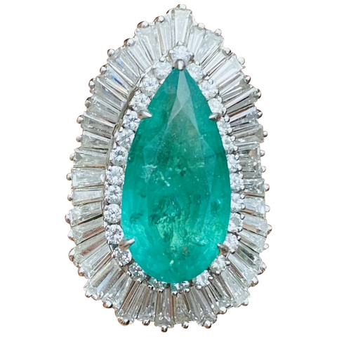 Vintage Ring-dant HUGE Platinum 14k Gold 18 ct Emerald VS Diamond Ballerina Ring