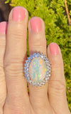 Large Vintage Estate 18k 14k Gold 10.29ct Opal Diamond Halo Ballerina Ring