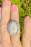 Large Vintage Estate 18k 14k Gold 10.29ct Opal Diamond Halo Ballerina Ring