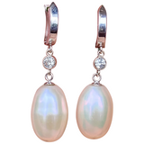 Vintage Estate 14k Gold Cultured Pearl G VS Diamond Drop Dangle Pendant Earrings