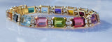 Vintage 14k Gold Pink Green Tourmaline Citrine Gemstone Diamond Tennis Bracelet